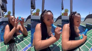 Lola Teases Sucking Dildo In The Pool