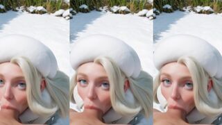 bl0wj0b, blowjob, deepthroat. a sexy woman. a man's big penis is prominently di…