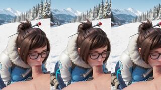 bl0wj0b, blowjob, deepthroat. a sexy woman. a man's big penis is prominently di…